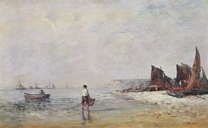 Pescador en Villerville, marea baja